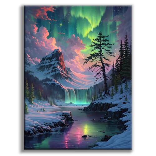 Diamond Painting Erwachsene Aurora Polarlicht 5D Diamond Painting Bilder Landschaft Diamant-malerei Erwachsene Natur Diamantmalerei-set für Geschenk zur Entspannung und als Wanddeko 30x40 cm