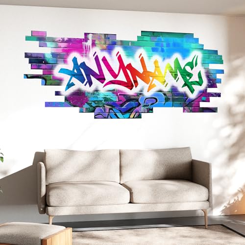 Custom Graffiti Name Wall Art Decal Sticker Personalized Color Graffiti Brick Wall Large Vinyl Wall Sticker for Home & Room Décor, Removable Walls Art for Kids & Teens Bedroom, Car, Bedroom Gifts