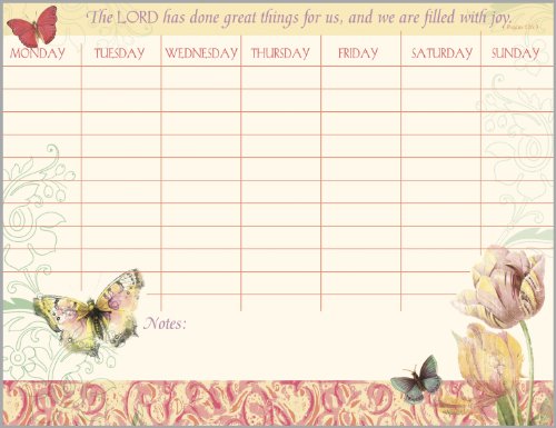 Butterflies & Tulips Weekly Calendar Pad with Scripture