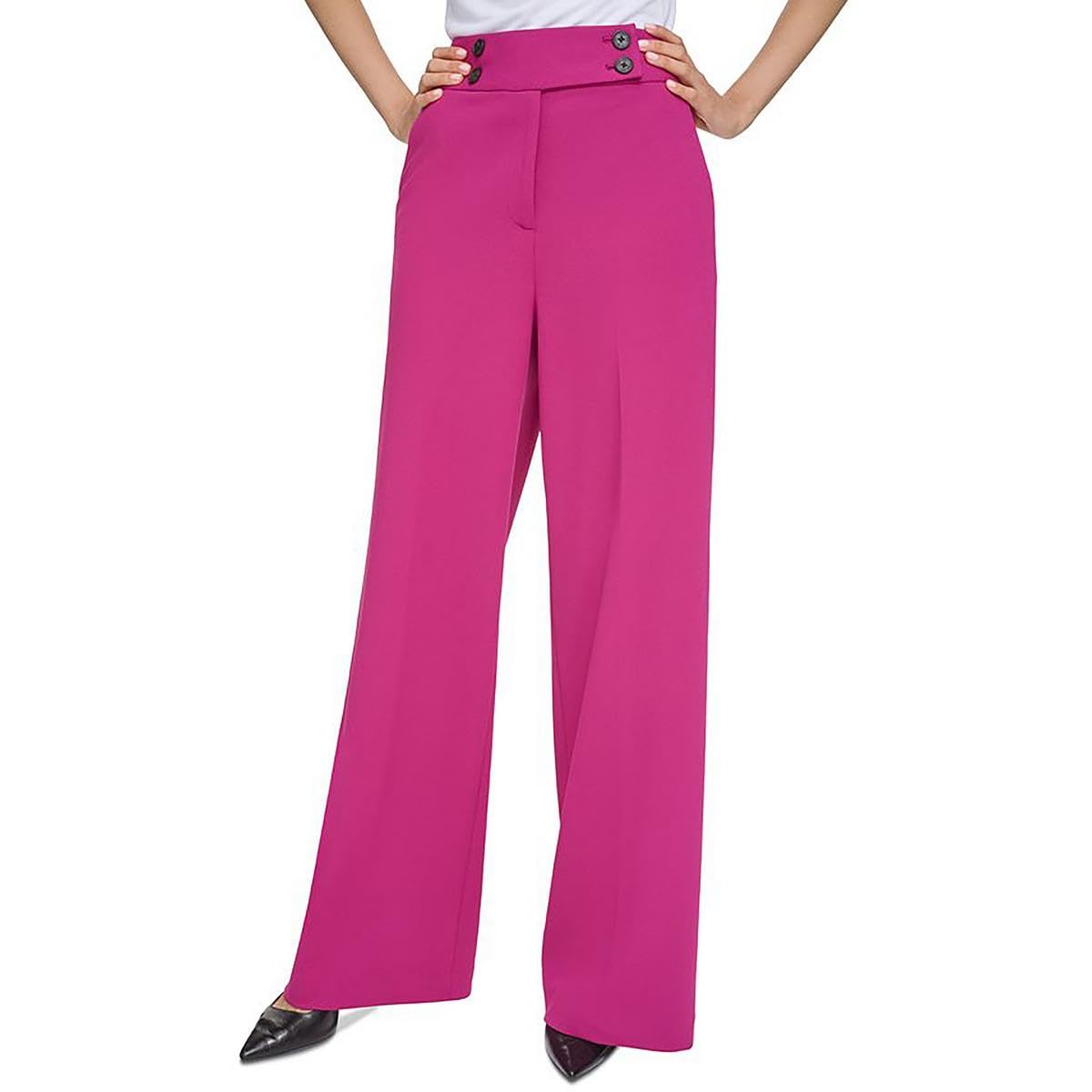 Calvin Klein Womens High Rise Wide Leg Pants Mulberry 14
