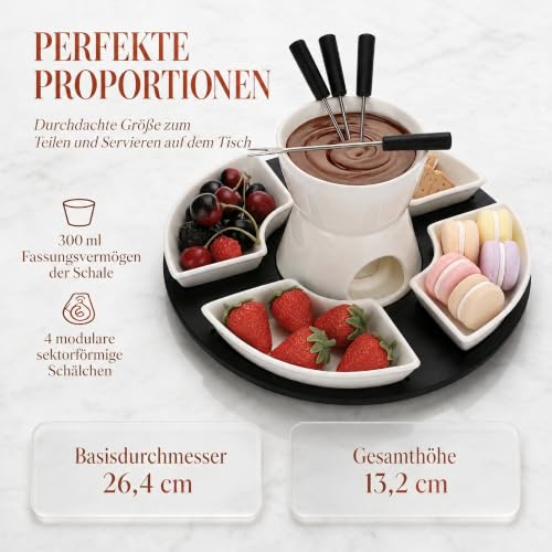 Foto von SUMNACON Keramike Schokofondue-Topf-Set mit Holzpalette 4 Gabeln 4 Tellern