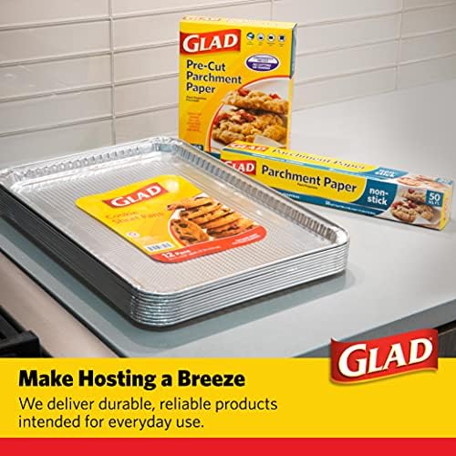 Image of Glad Disposable Bakeware Aluminum Rectangular Cookie Sheets for Baking and Roasting, 12 Count-16 inch x 11 inch x 0.25 inch - Textured, Made from Aluminum - Baking Sheets, Baking Pans, Foil Cookie Sheet