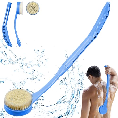 Cepillo Espalda Ducha, Cepillo De Baño De 20,5 Pulgadas, Cepillo Exfoliante Corporal, Cepillo Ducha Espalda De Mango Curvo Para Personas Mayores y Discapacitadas, Hombres y Mujeres (Azul)