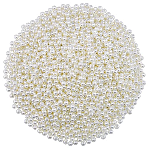 Hapeper 1000 Pack 6mm Plastic Pearl Beads Round Artificial Pearls with Hole for DIY Craft Jewelry Making Necklace Bracelet (Beige)