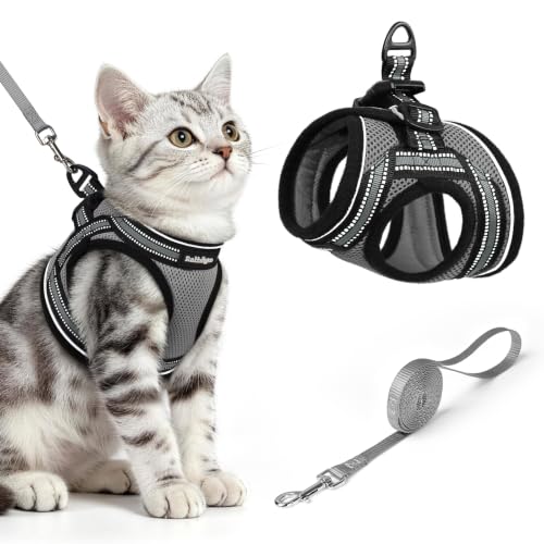Image of rabbitgoo Cat Harness and Leash Set, Step-in Soft Vest, Grey