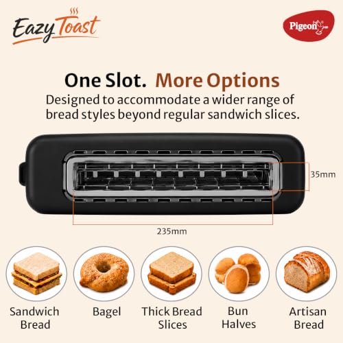 Image of Pigeon Eazy Toast 2 Slice Pop Up Toaster, Wide Slot & Compact, Black
