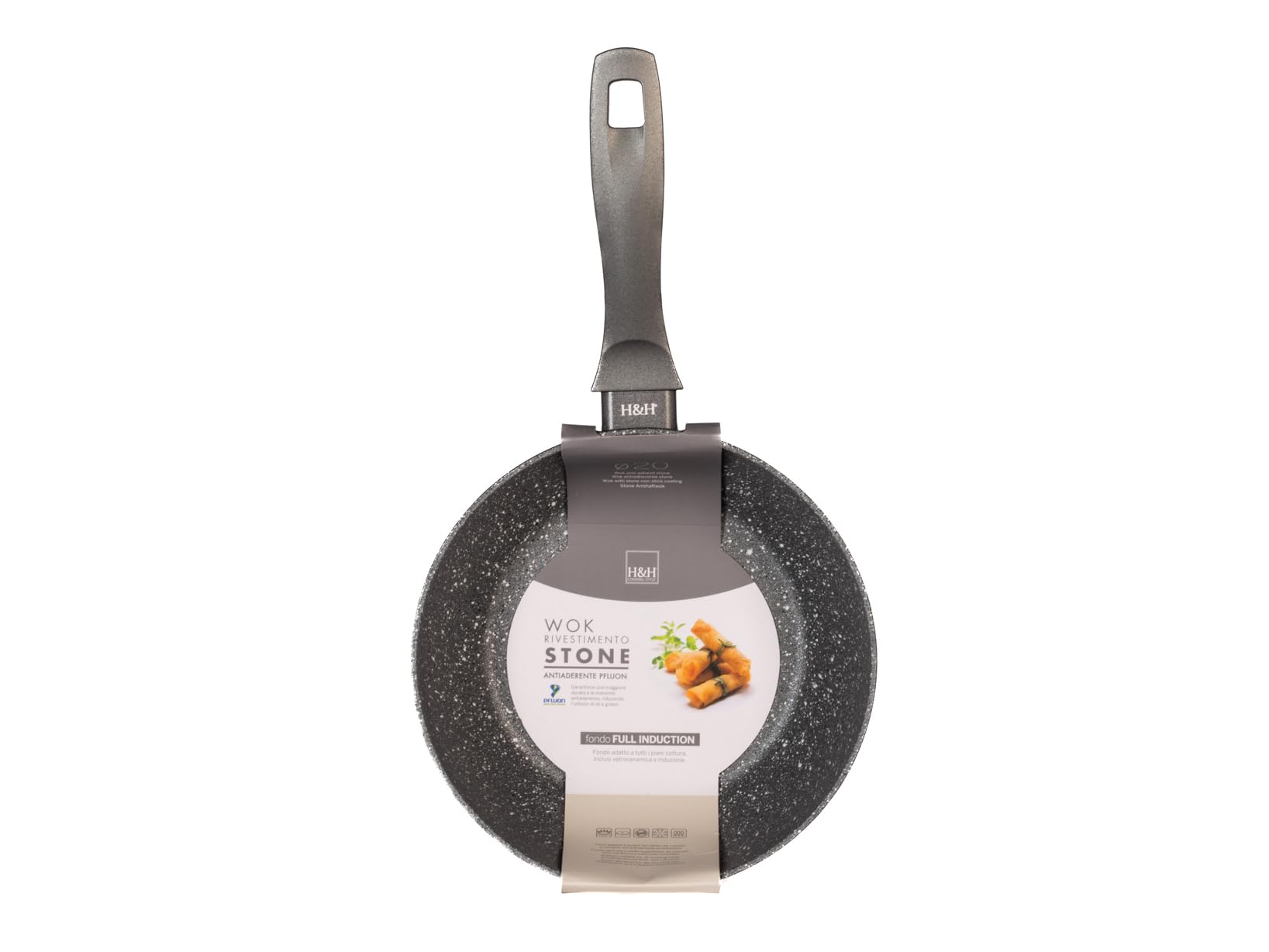 H&H Stone Grey Wok in Alluminio con Rivestimento Antiaderente Stone, 20cm, Induzione
