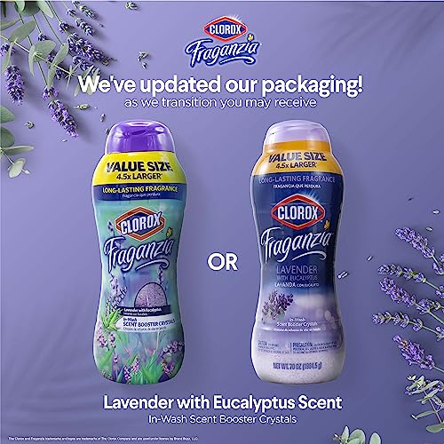 Image of Clorox Fraganzia Laundry Scent Booster Crystals, In-Wash Fragrance Beads for Fresh-Smelling Clothes & Linens, Safe for All Fabrics & Colors, Easy-Pour Bottle, Lavender with Eucalyptus, 70 Oz - 6 Pack