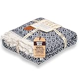 Gold Case Throw Blanket for Couch - 100% Recycled Turkish Cotton Blankets & Throws - Retro Soft Throw Blankets for Living Room - Boho Decorative Woven Couch Blanket - 50x60 - Navy Blue