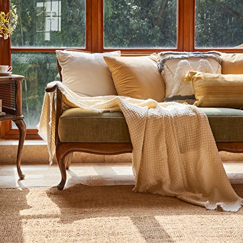 Lifein Boho Throw Blanket For Couch-Soft White Knit Throw Blanket,Cozy Farmhouse Waffle Knitted Small Lightweight Blankets&Throws For Bed,Chair,Sofa,Home Decor,Gift,Fall,Woman(White/Cream,50 * 60In) #TOP1