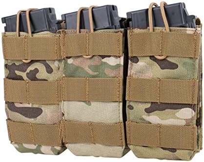 CAT Outdoors Molle Mag Pouch - Double/Triple Holder for AR 15 M4 M16 AK 5.56 308 Type Airsoft Ammo Rifle - Open-Top Tactical MOLLE Magazine Pouches - 3 Mag Pouch Carrier (Triple-Multicam)