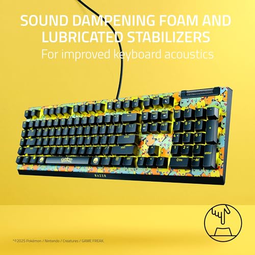Image of Razer BlackWidow V4 X Mechanical Gaming Keyboard: Green Switches Tactile & Clicky - 6 Macro Keys - Chroma RGB - Doubleshot ABS Keycaps - Sound Dampening & Stabilizers - Pokemon Edition