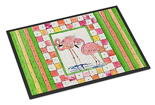 Caroline's Treasures 8077-JMAT Flamingo Doormat 24x36 Front Door Mat Indoor Outdoor Rugs for Entryway, Non Slip Washable Low Pile, 24H X 36W
