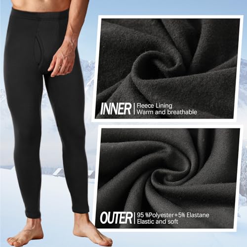 2 Pack Thermal Men Long Underwear Pants Winter Warm Fleece Lined Underwear Bottom Cold Weather Base Layer Legging2
