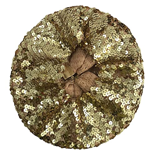JK Home Sequin Beret Hat Sparkly Shining Beanie Cap for Women Girls Halloween Festival Party Club, Fun Costume Stretch Mermaid Dancing Cap Gold - Image 2