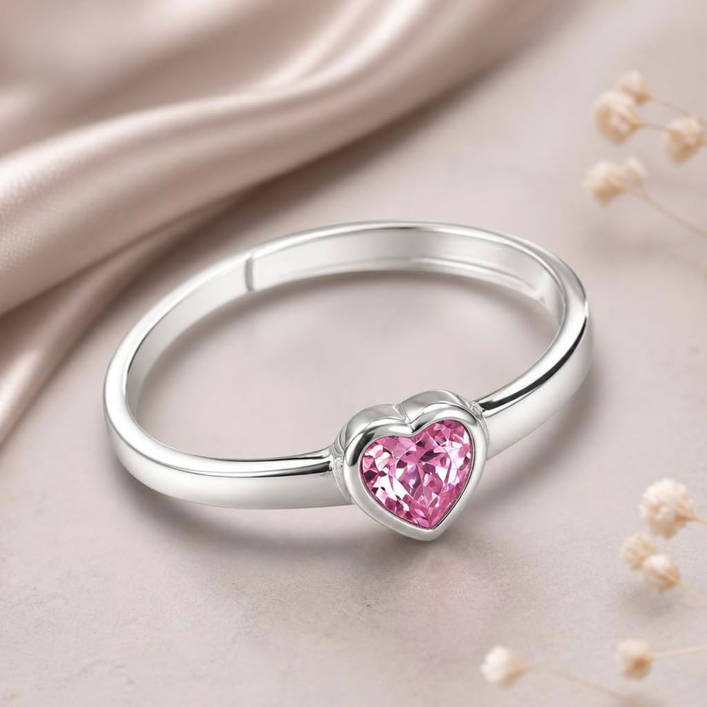 Clever Schmuck Bague pour fille en argent sterling 925 poli brillant avec cœur et zircone rose - Taille universelle réglable pour enfants dans un étui rose, Zircone