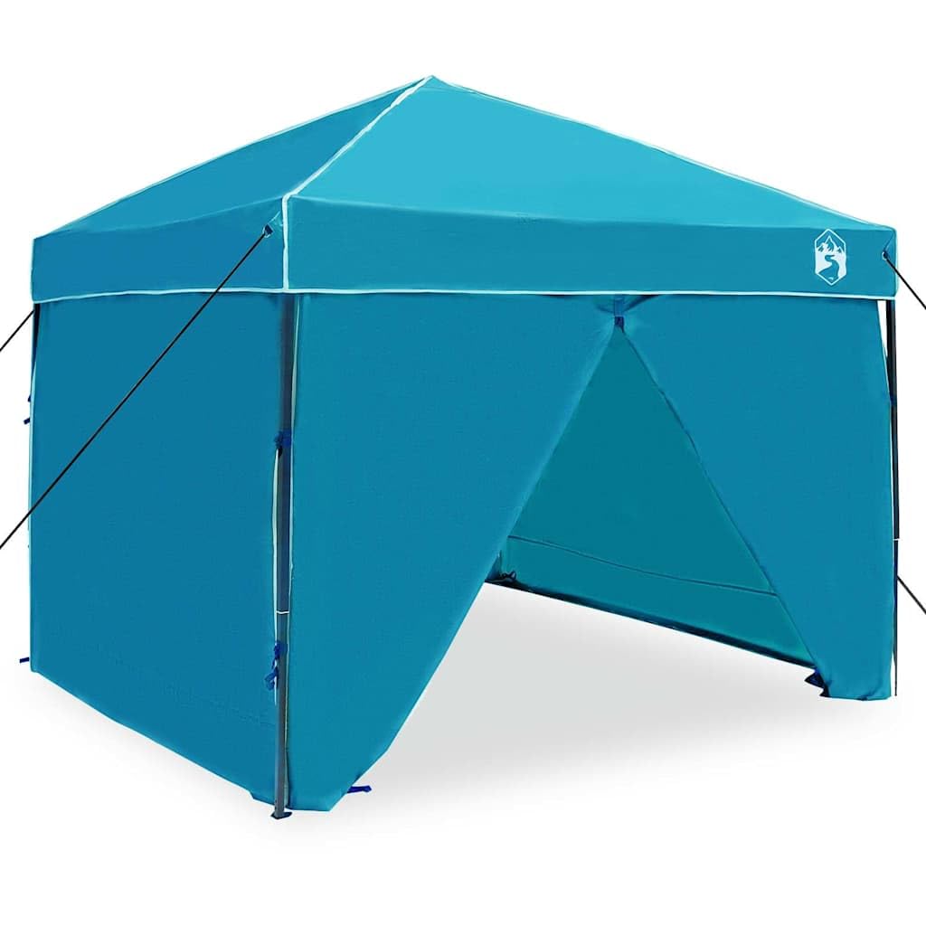Składany namiot imprezowy niebieski 243x243x251 cm materiał | Konstrukcja pop-up, w zestawie torba do przenoszenia, śledzie i linki napinające, regulacja wysokości, do ogrodu i tarasu