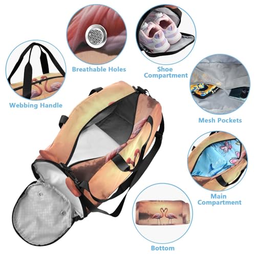 Flamingos Pattern Duffle Bag for Girl, Sports Duffle Gym Bags with Shoe Compartment, Personalized Overnight Bag Travel Weekender for Kids3