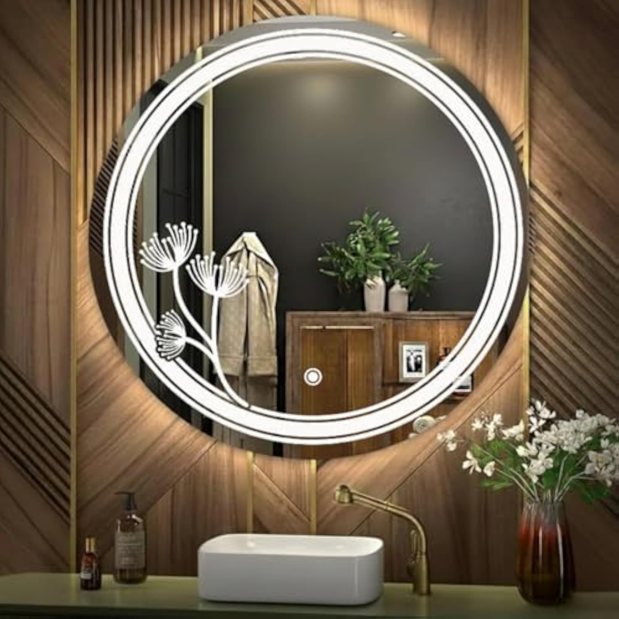 Round LED Wall Mirror with Smart Touch Sensor