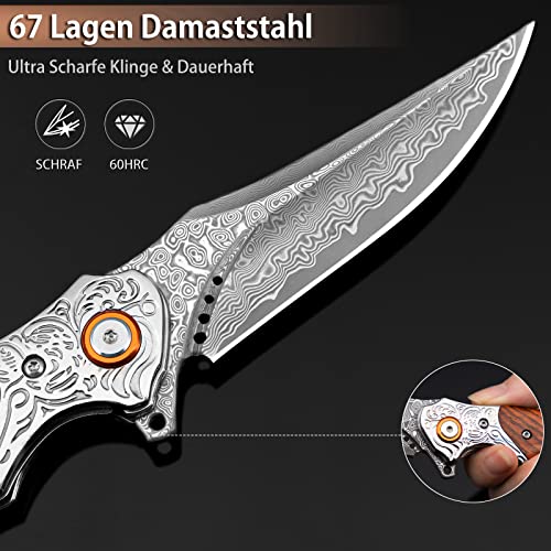 Damast Taschenmesser Lothar Tuna Klappmesser aus VG10 Damaststahl