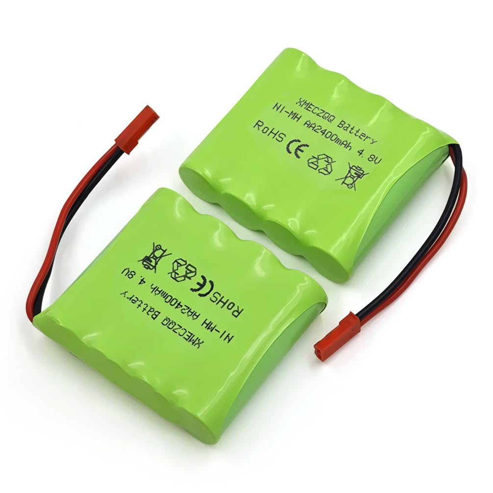 Batteria NiMH 4,8 V 2400 mAh, 2 batterie di riserva RC con spina JST, adatta per giocattoli telecomandati come auto telecomandate, veicoli di ingegneria telecomandati, telecomando