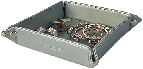 UnionBasic Bandeja de valet para monedas, de piel sintética, para guardar la cama, caja de almacenamiento, color verde perlado