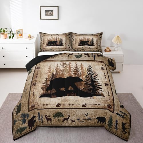 Feelyou Bear Hunting Cabin Comforter Set Toddler Size Kids Boys Girls