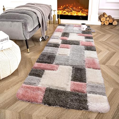 Image of 2x10 feet Soft Runner Rug for Living Room and Bedroom, Modern Indoor Floor Carpet with Non-Slip Backing, Comfortable Decorative Home Decor Rug, Easy Clean & Durable- (3D Pink B, Rectangular)