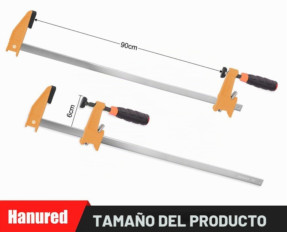 4 piezas Sargentos carpintero, 90cm de largo abrazaderas de barra de alta resistencia, Ajustable y Se Suelta Rápidamente, Fuerza Máxima de Sujeción 270kg