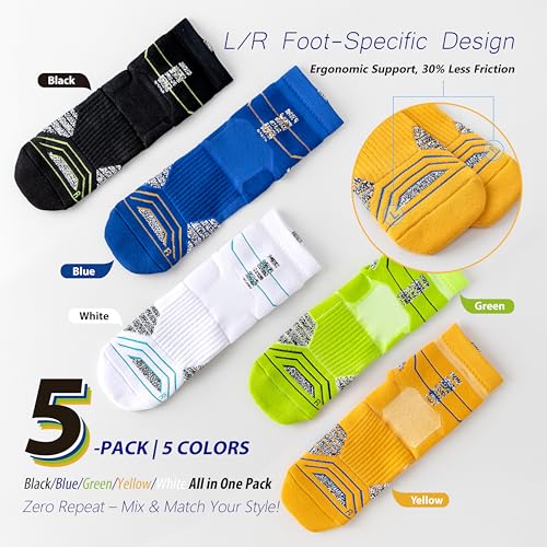 Performance Sports Socks 5-Pack - Shock-Absorbing Anti-Slip Ankle Socks with Breathable Cotton Blend for Running, Gym, Basketball & Daily Wear2