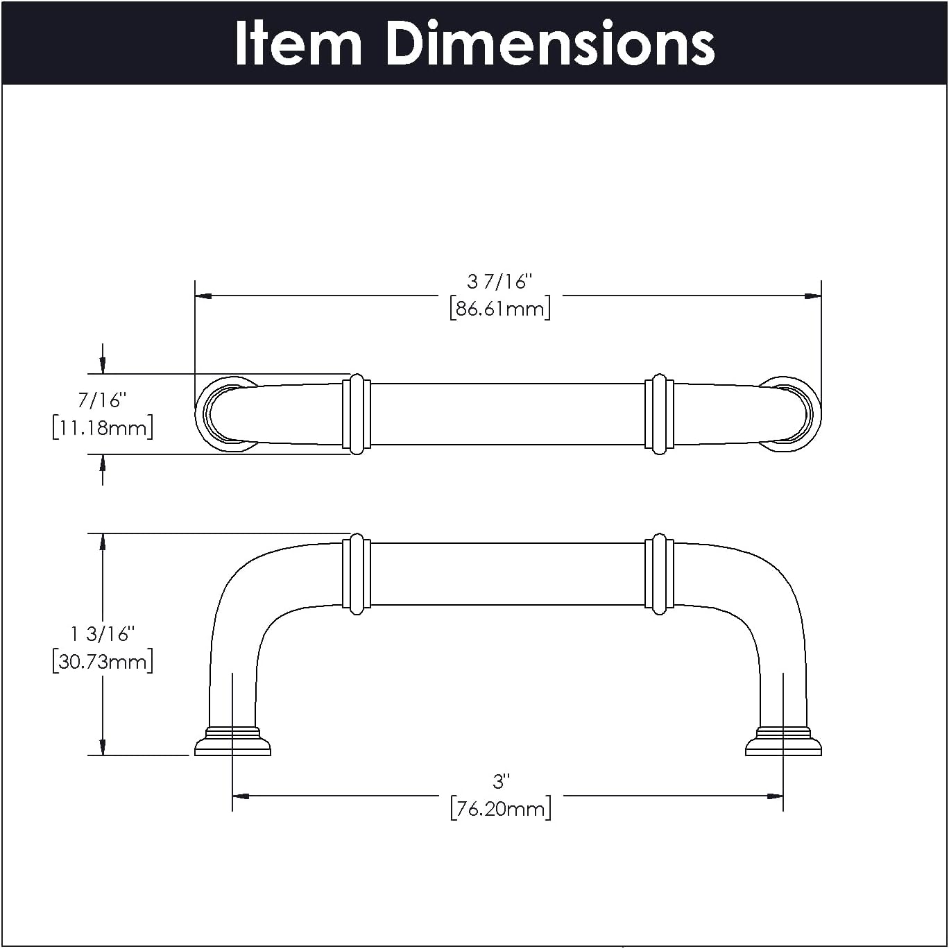 Hickory Hardware 10 Pack Solid Core Kitchen Cabinet Pulls, Luxury Cabinet Handles, Hardware for Doors & Dresser Drawers, 3 Inch Hole Center, Matte Black, Cottage Collection