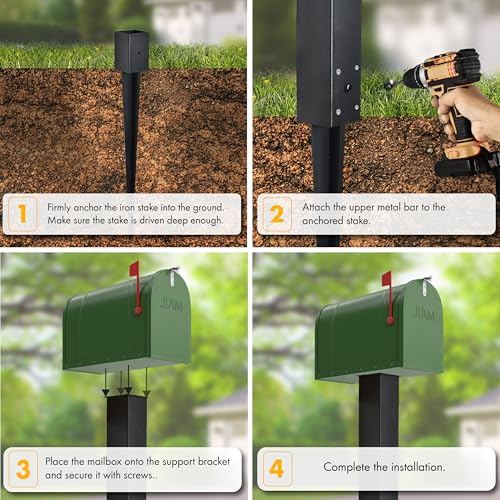 Heavy Duty Mailbox Post, 43\" In-Ground Mounting Post for Use with Mailbox (Black)
