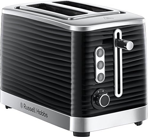 Russell Hobbs 26082 Classic Glass Kettle Ombre Blue & 24371 Inspire High Gloss Plastic Two Slice Toaster, Black