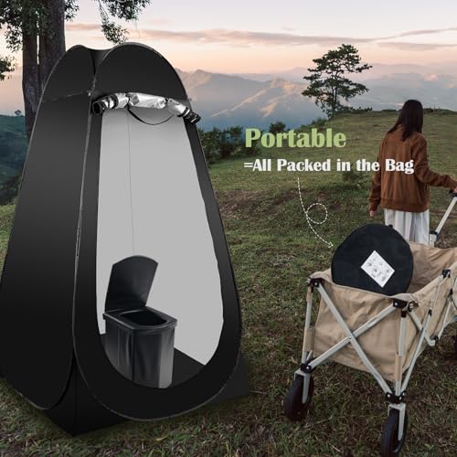 Portable Camping Toilet Kit for Adults, Pop up Privacy Tent, X Large Folding Toilet Potty with Camping Tent, Outdoor Instant Shower Tent Camp Toilet Changing Dressing Room (Black) - Image 2