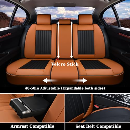 Image of Coverado Car Seat Covers Full Set, Nappa Leather Seat Covers for Cars, Car Seat Protector Car Seat Cushion, Front and Back Seat Protectors Cushions Universal Fit for Most Cars Vehicles(Brown&Black)