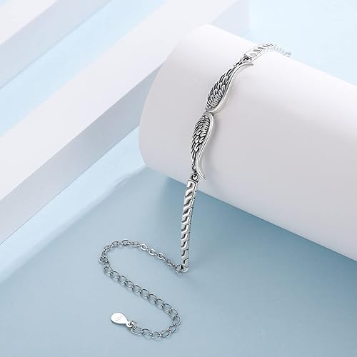 Miniatura 4 de OHAYOO Pulsera de alas de ángel vintage de plata esterlina para mujeres y hombres, pulseras de alas ajustables, pulseras inspiradoras de ángel