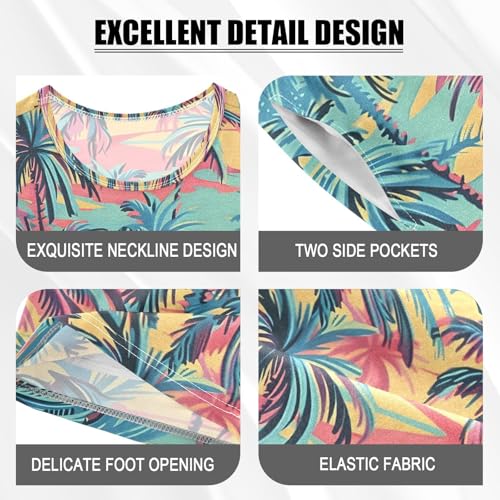 ALAZA Hawaiian Palm Leaves Blue Yellow Pajamas Short Sleeve 2 Piece Sleepwear Top and Bottom Pajama Set Unisex4