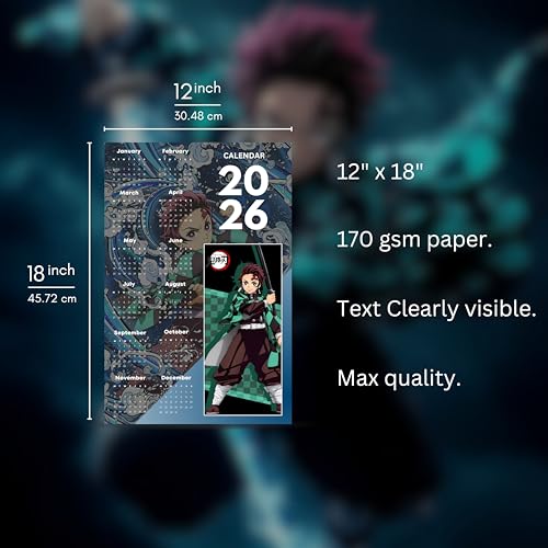Image of 2026 Anime Wall Calendar 12 x 18 Inch | Tanjiro Blue Theme Inspired | Aesthetic Anime Poster Calendar | Room & Wall Decoration | Premium Print