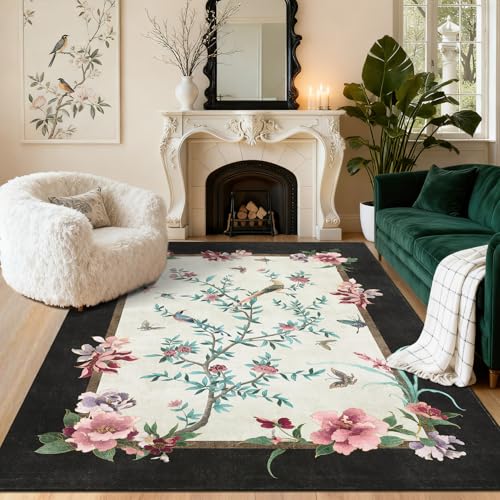 GarveeHome 5x7 Area Rugs Chinoiserie-Style Washable Rugs 5x7 Oriental Colorful