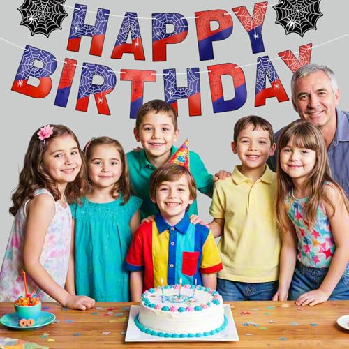 Image of Happy Birthday Banner for Boys Spider Theme Birthday Decorations Decor, Happy Birthday Party Supplies