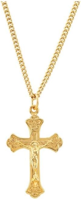 Diamond2Deal 14K Yellow Gold Plated Religious Crucifix Cross Jesus Christ Pendant 36" Necklace