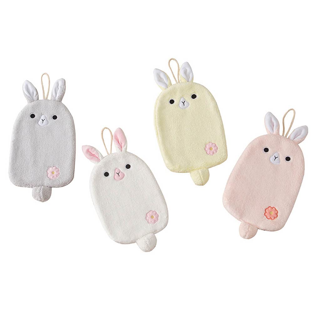 M-Tra Hand Towel – Premium Kitchen Hand Towels with Hanging Loop – Cute Design Dish Towels – Ultra-Absorbent Coral Fleece – Hand Towels for Kitchen, Bathroom, Dishes (2 pcs) (Light Yellow, Rabbit)