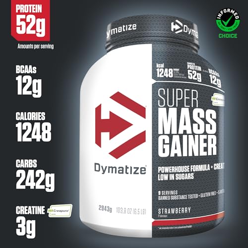 Dymatize Super Mass Gainer Strawberry 2943g - Weight-Gainer Powder + Carbohydrates, BCAAs and Casein - Image 3