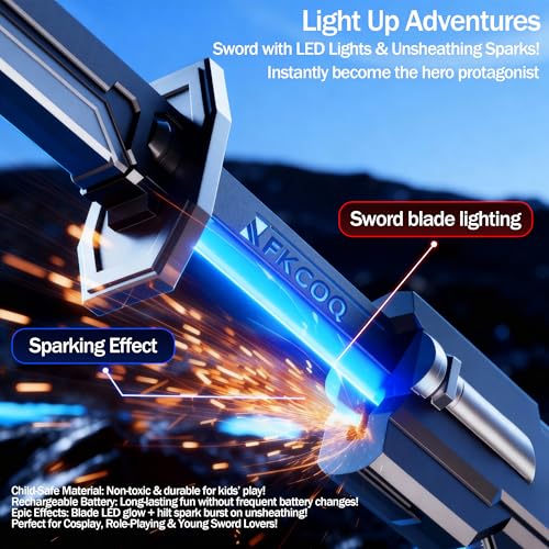 FKCOQ Toys - 32" Pretend Play & Knight Toys Sparkblade Sword with Sparks, Realistic Smoke, Sparks on Draw, Multicolor LED Lights, Perfect for Costumes, Halloween, and Display - Image 3
