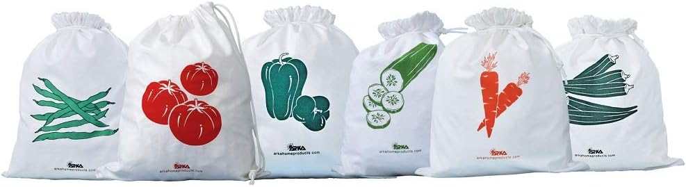 100% Cotton Vegetable Drawstring Storage Fridge Bags Eco-Friendly, Non-Toxic, Washable, Reusable (10 X 12 Inches,Off-White) - Set Of 6