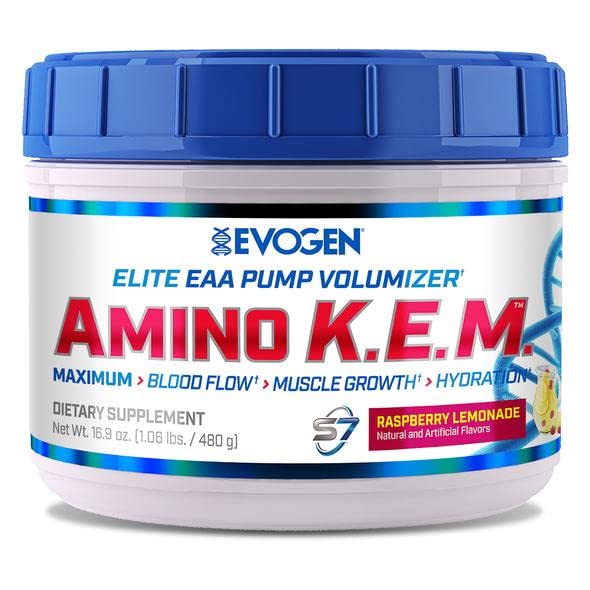 Evogen AminoKEM Raspberry Lemonade | Premium Essential Amino Acid, Nitric Oxide, Betaine anhydrous, 