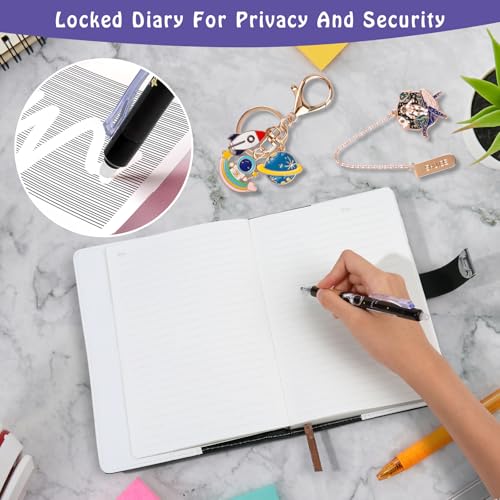 FICOFISE Tagebuch mit Schloss A5: Leder Tagebuch Jungs Kinder 240 Seiten, Nachfüllbares Tagebücher mit Code, mit Stift Schlüsselanhänger Lesezeichenhalter, für Teenager Erwachsene Mädchen (22x14,5cm)