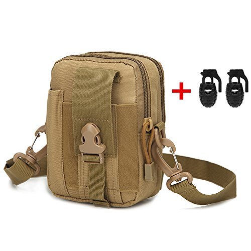 Heyqie(TM) 1000D Nylon [Upgrated] Outdoor Tactical MOLLE Holster EDC Carry Accessory Tool Waist Bag Belt Pack Pouch Case with Shoulder Strap for Smart Phones & Accessories - Khaki