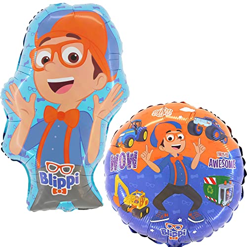 Toyland 2 Pack Blippi Balloons - 18 Round Characters Balloon & Large 29 Blippi Shaped Balloon - Childrens Party Decorations