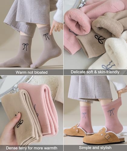 Image of IIG 3-5 Pairs Womens Super Thick Warm Winter Crew Socks Cute Fashion Knit Cozy Socks Gifts for Women